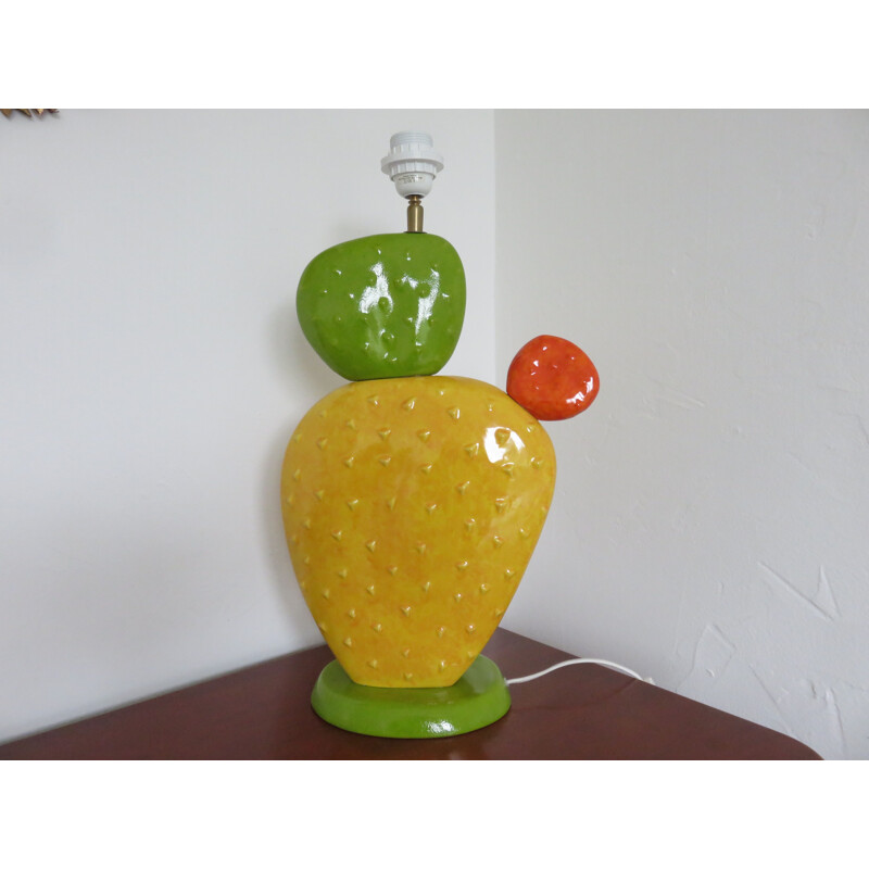 Pied de lampe céramique vintage "CACTUS" François Chatain 1970