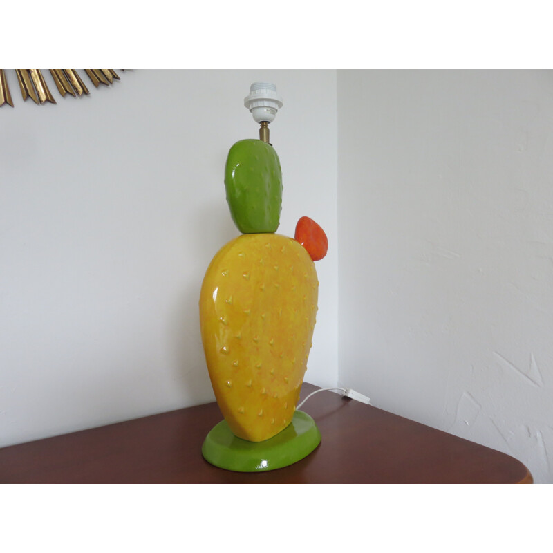 Pied de lampe céramique vintage "CACTUS" François Chatain 1970