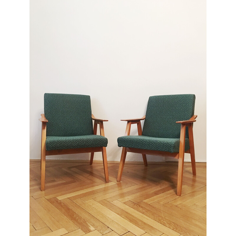 Set of 2 vintage green armchairs