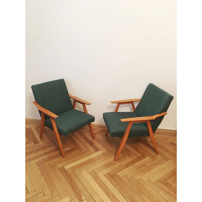 Set of 2 vintage green armchairs