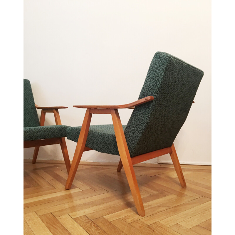 Set of 2 vintage green armchairs