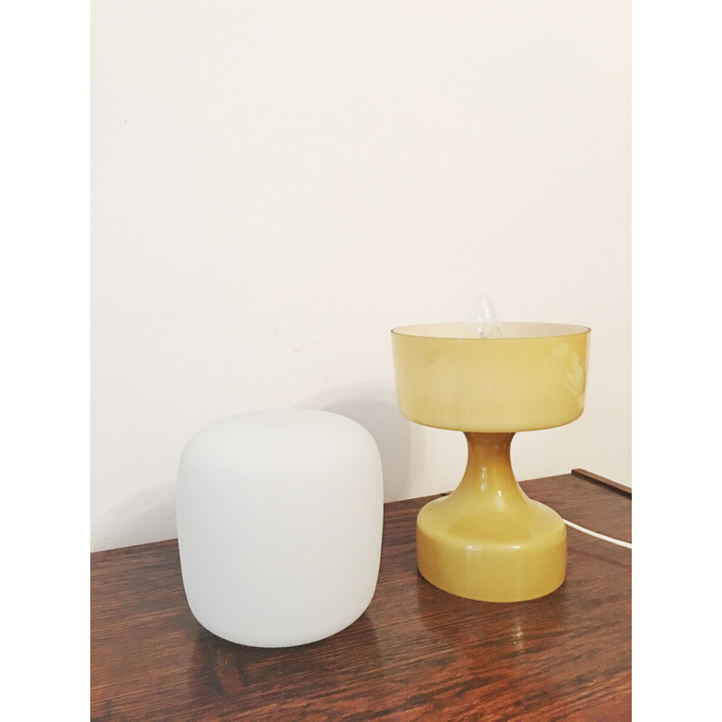 Vintage yellow glass table lamp by Ivan Jakes