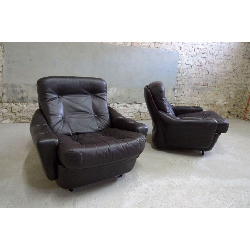Suite de 2 fauteuils vintage en cuir par Michel Cadestin pour Airborne