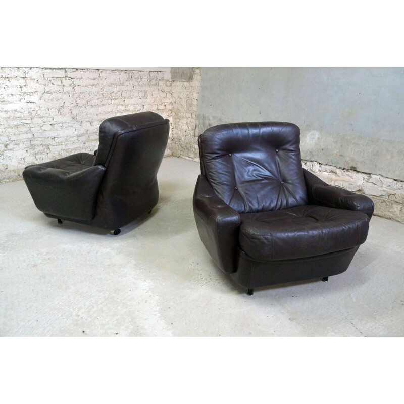 Set of 2 vintage armchairs in leather by Michel Cadestin for Airborne