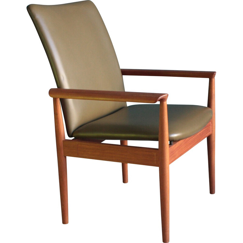 Highback teak and leather armchair, Finn JUHL - 1960s