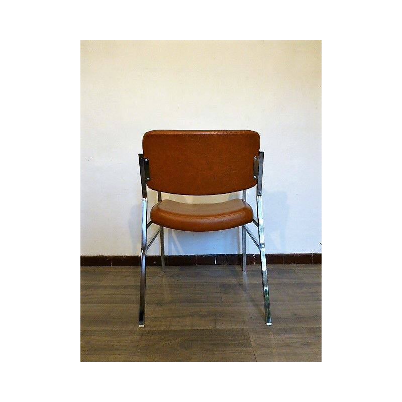 Vintage Brown leatherette and metal armchair 