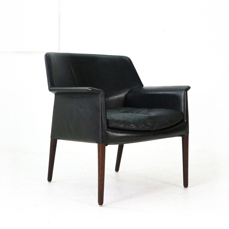Vintage club chair in leather and rosewood by E. Larsen & A.B. Madsen, 1960