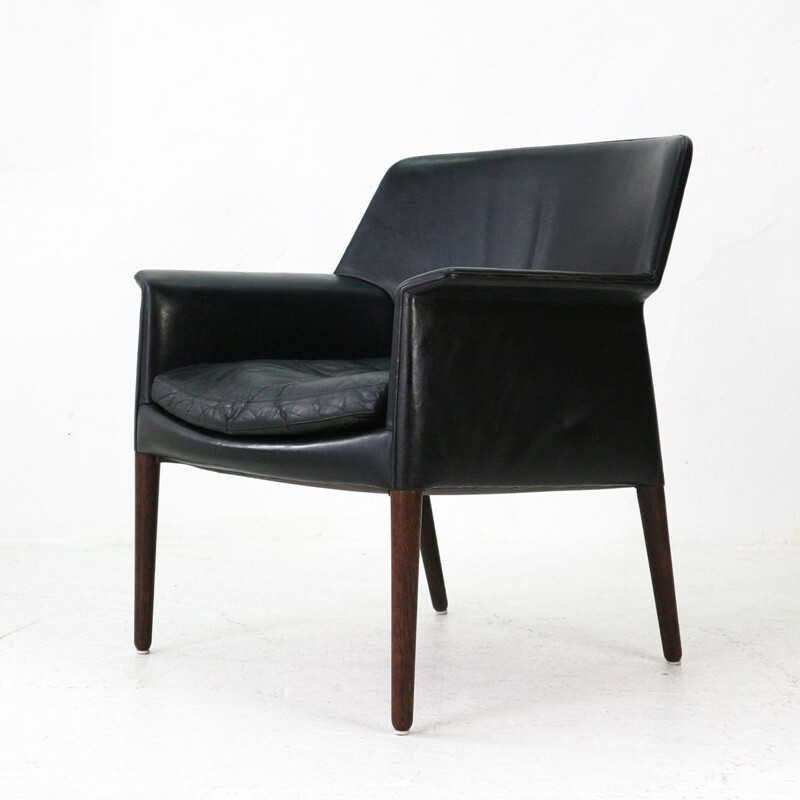 Vintage club chair in leather and rosewood by E. Larsen & A.B. Madsen, 1960