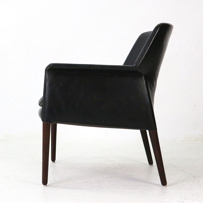 Fauteuil club Vintage en cuir et palissandre par E. Larsen & A.B. Madsen, 1960