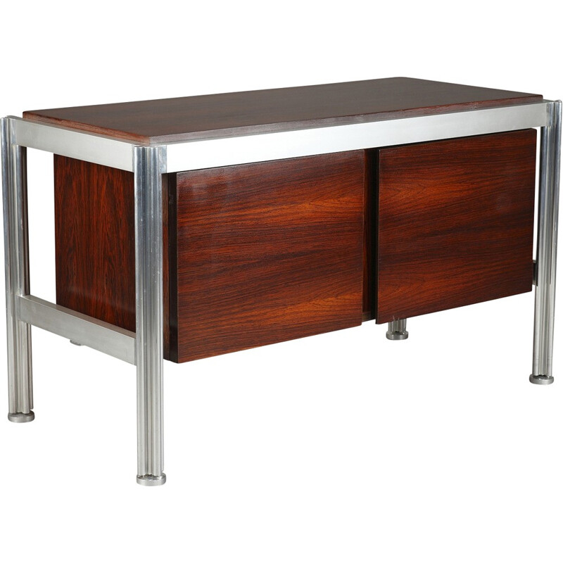 Lower cabinet in rosewood veneer and aluminum, George CIANCIMINO - 1970s