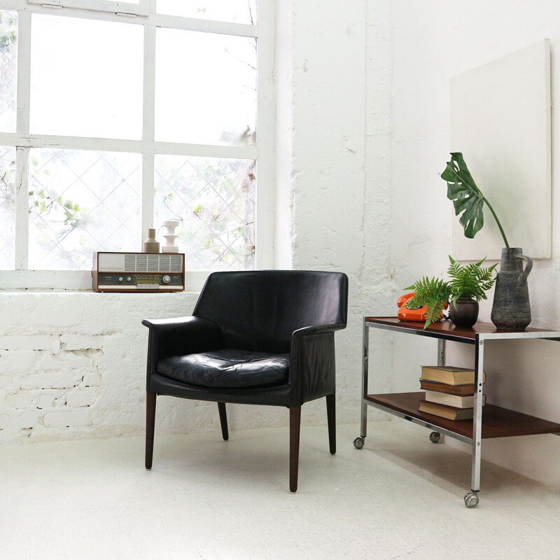 Vintage club chair in leather and rosewood by E. Larsen & A.B. Madsen, 1960