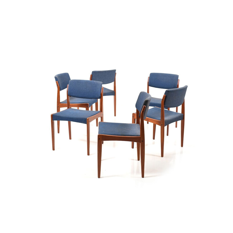 Suite de 6 chaises à repas en teck par Henry W. Klein pour Bramin