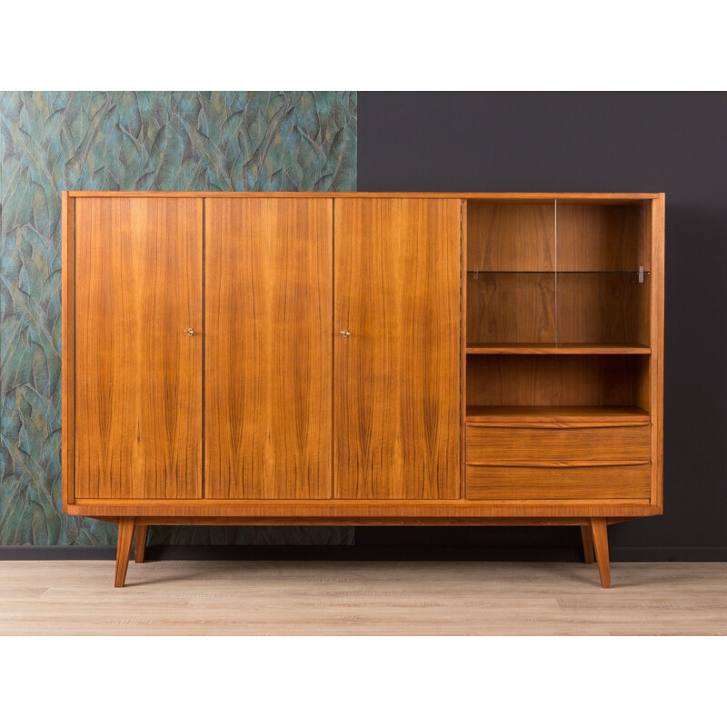 Vintage german sideboard in walnut and glass 1960