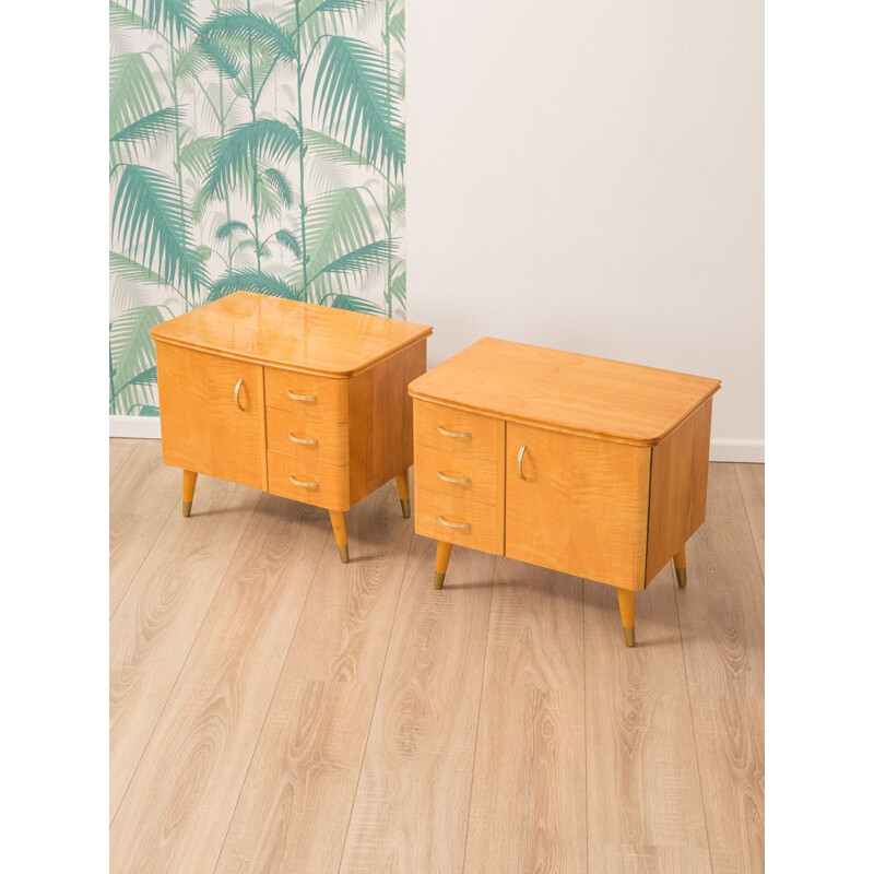 Set of 2 vintage bedside tables in cherrywood 1950