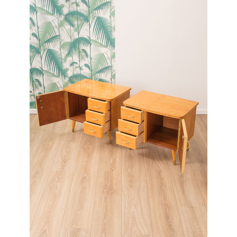 Set of 2 vintage bedside tables in cherrywood 1950