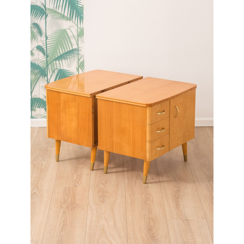 Set of 2 vintage bedside tables in cherrywood 1950