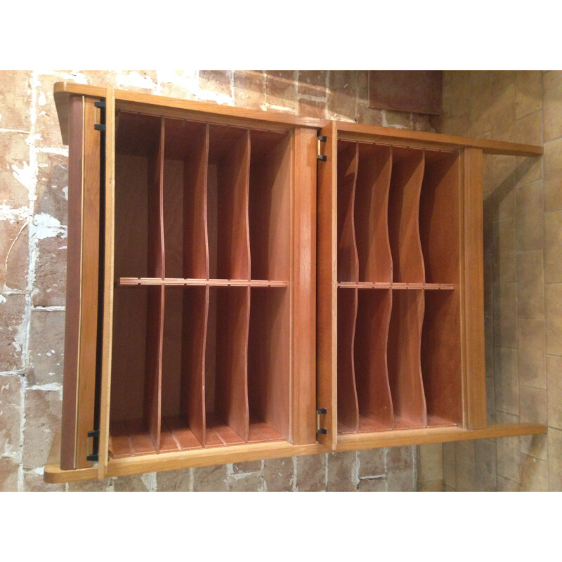 Vintage wood and leatherette storage cabinet