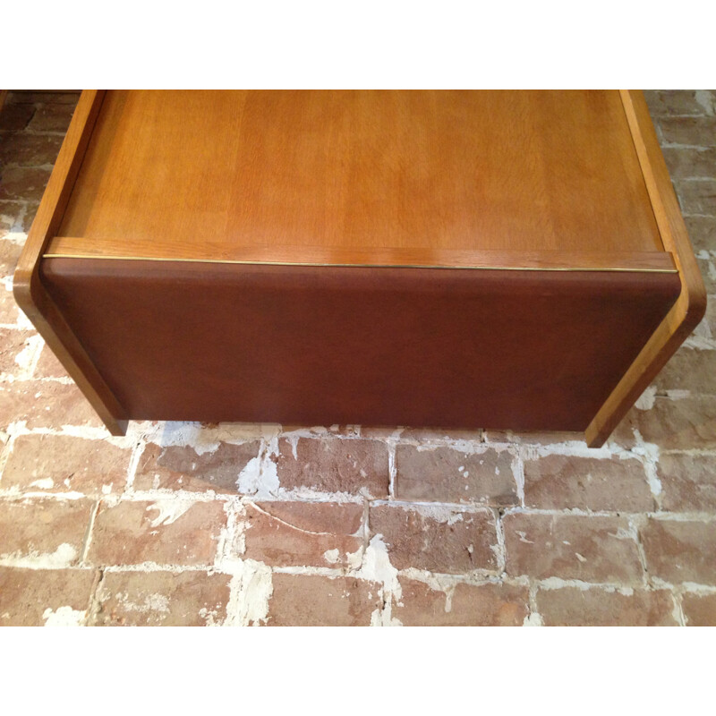 Vintage wood and leatherette storage cabinet