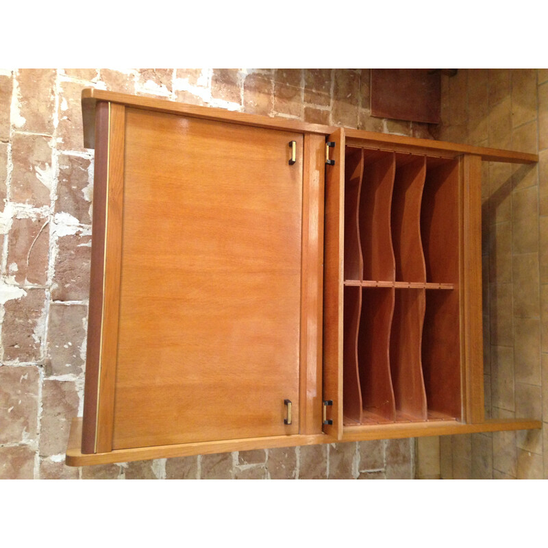 Vintage wood and leatherette storage cabinet