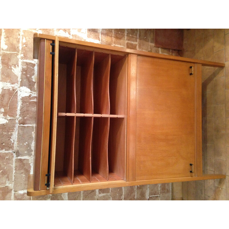 Vintage wood and leatherette storage cabinet