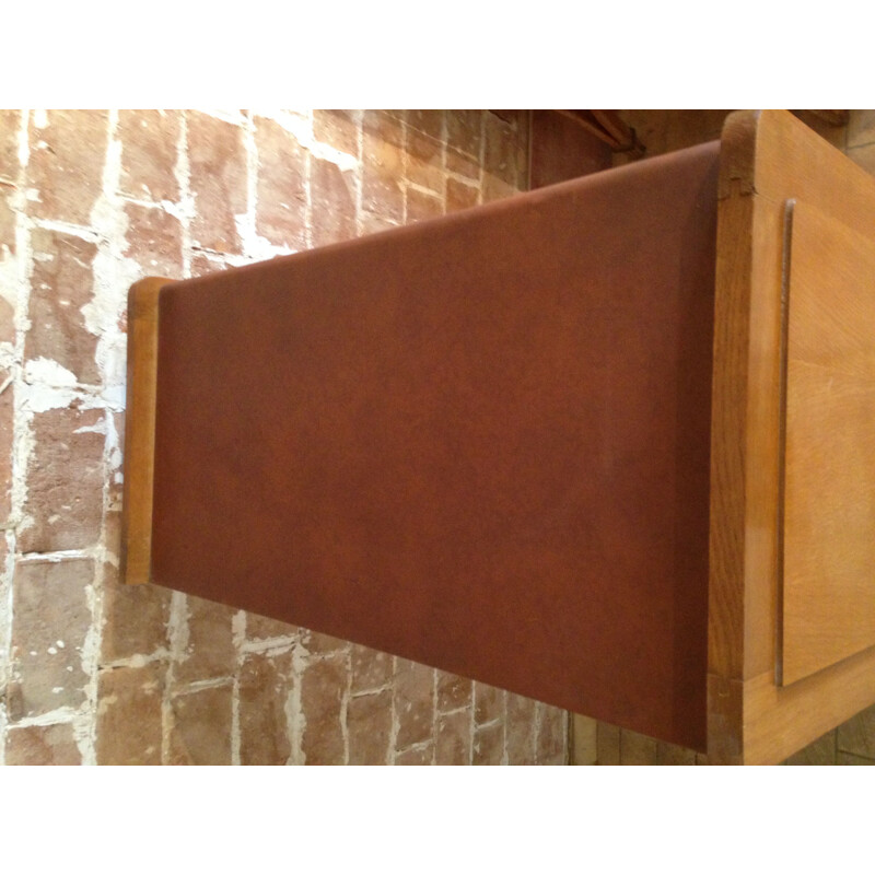 Vintage wood and leatherette storage cabinet