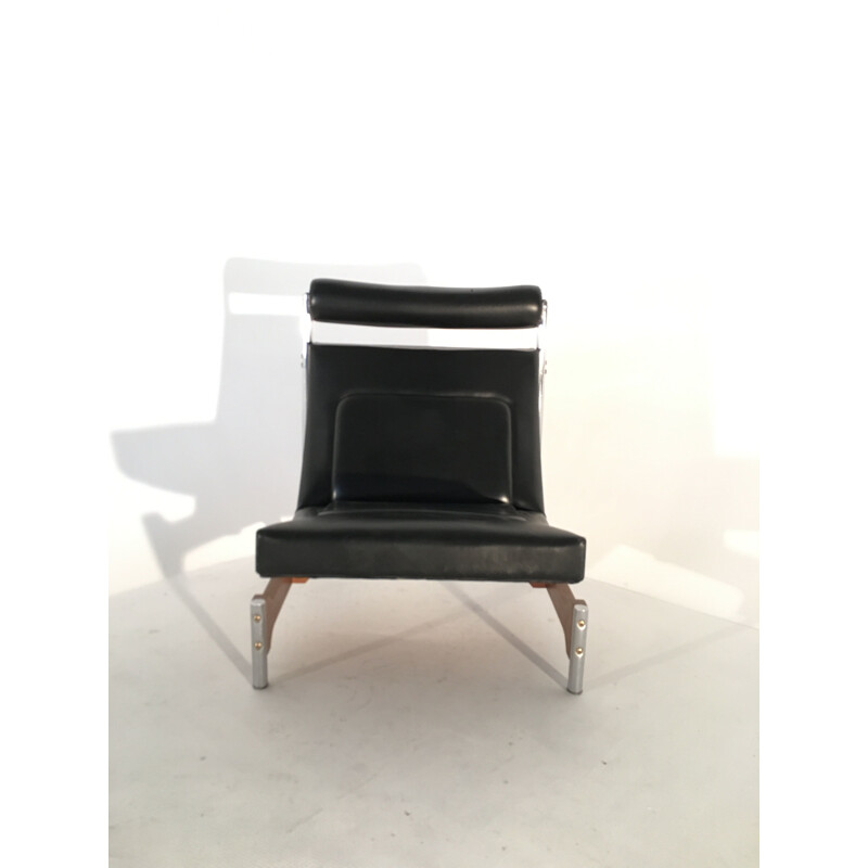 Pair of vintage Steiner armchairs in black leatherette 1960