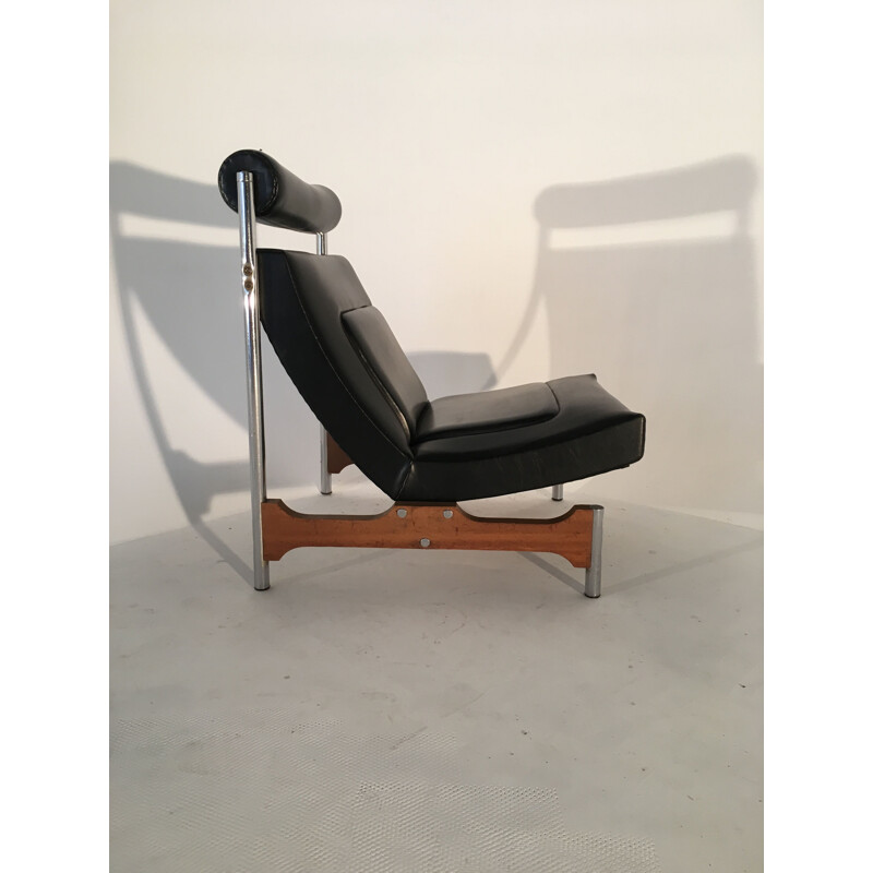 Paire de fauteuils vintage Steiner en skaï noir 1960