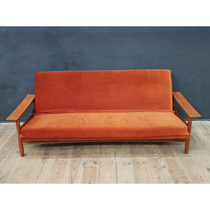 Vintage solid teak Guermonprez sofa