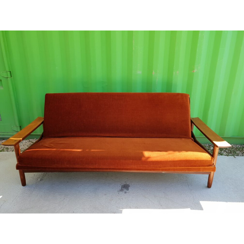Vintage solid teak Guermonprez sofa