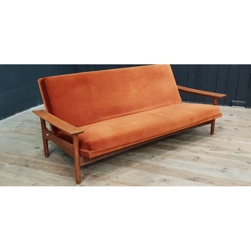 Vintage solid teak Guermonprez sofa