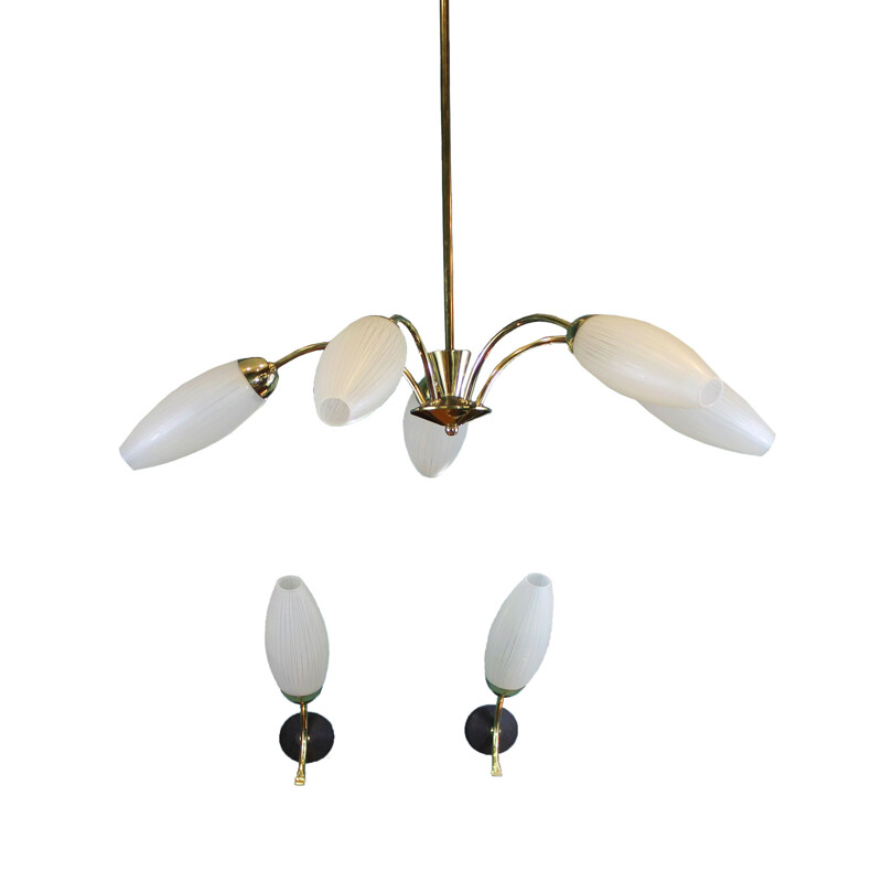 Set of Italian Chandelier with 2 assorted Sconces 
