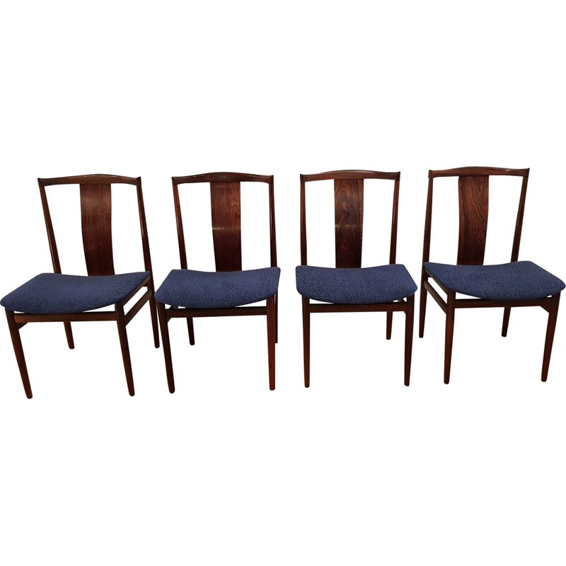 Set 4 vintage chairs for Danex in rosewood and blue fabric 1960