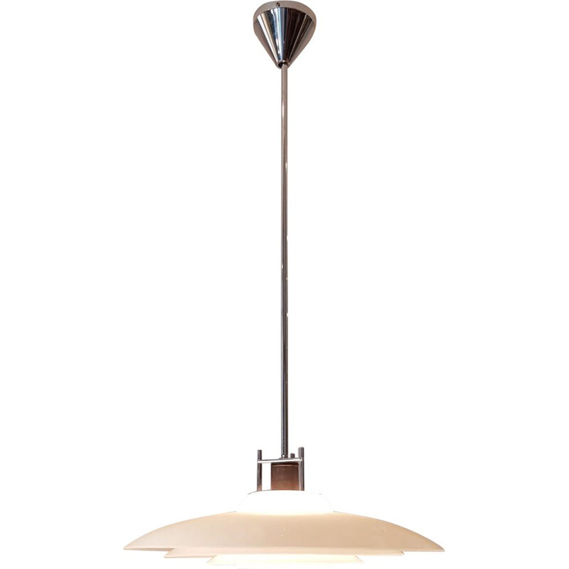 Prandina pendant in chrome and opaline, Italy 1980