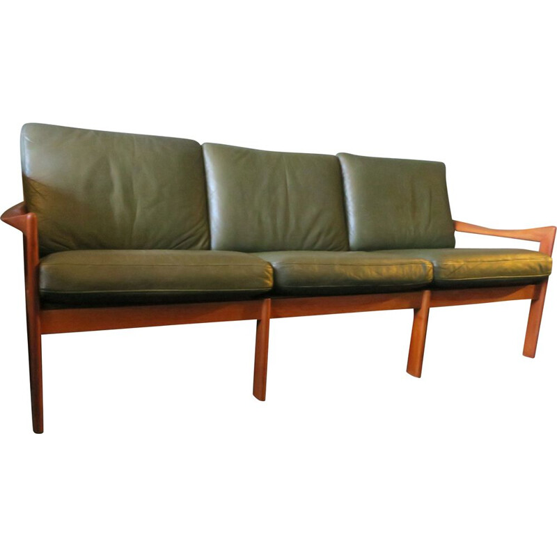 Vintage sofa for Niels Eilersen in green leather and teak
