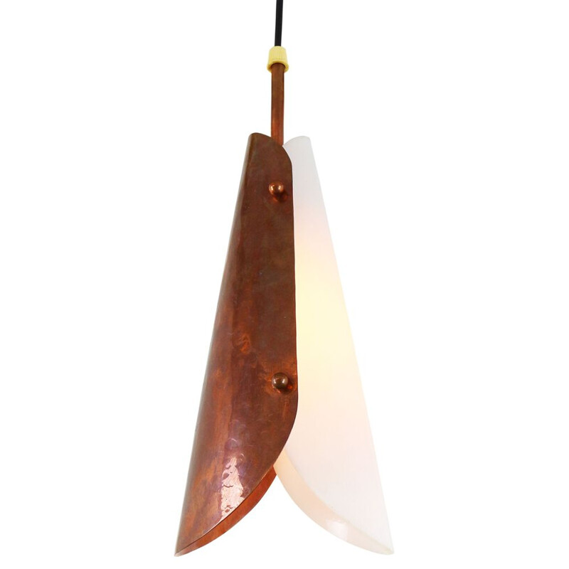 Vintage scandinavian pendant light in acrylic and copper 1950