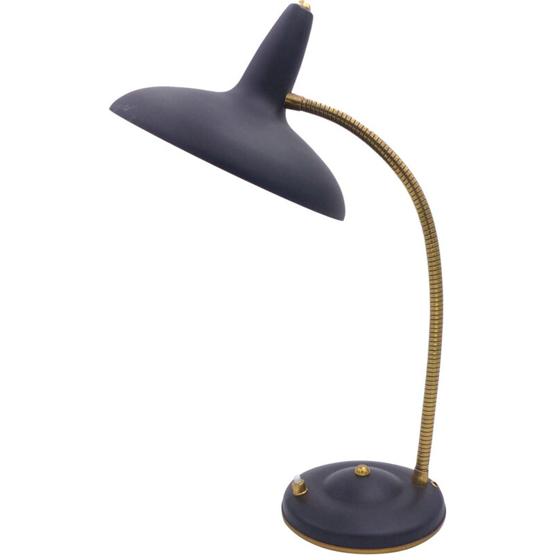 Lampe vintage flexible en acier noir et laiton 1960