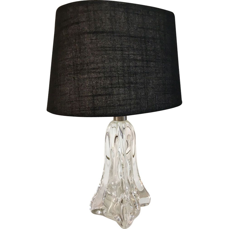 Vintage french lamp in black fabric and glass 1930