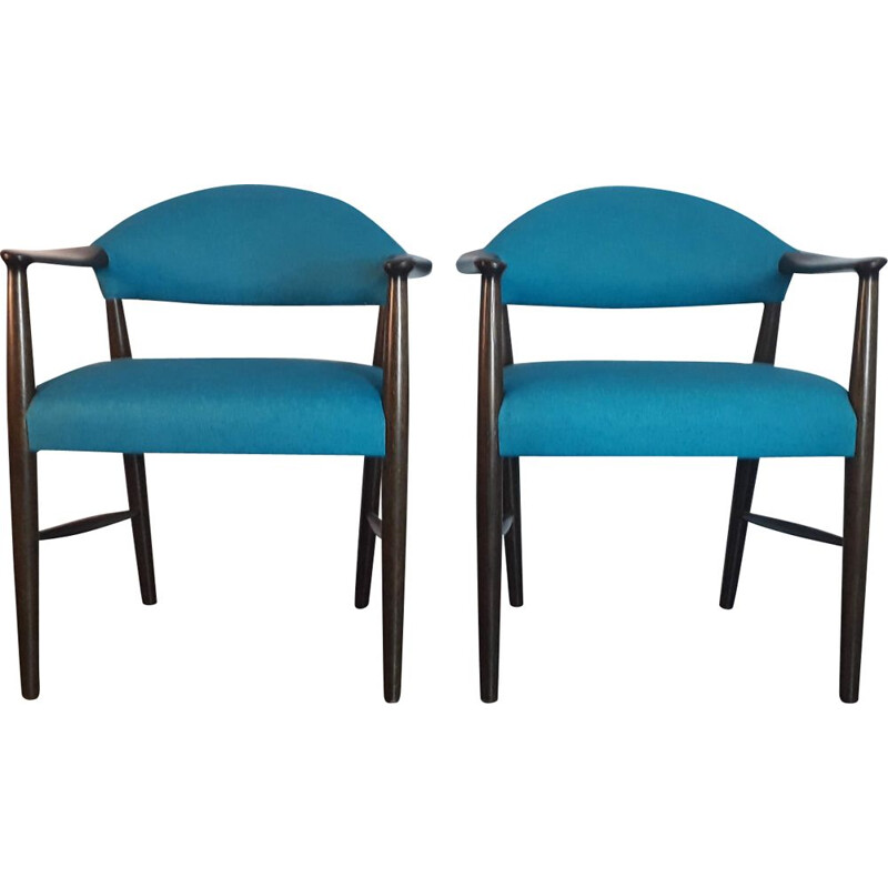 Chaises vintage  en hêtre et tissu bleu par Kurt Olsen pour Slagelse Mobelvaerk, Danemark 1950