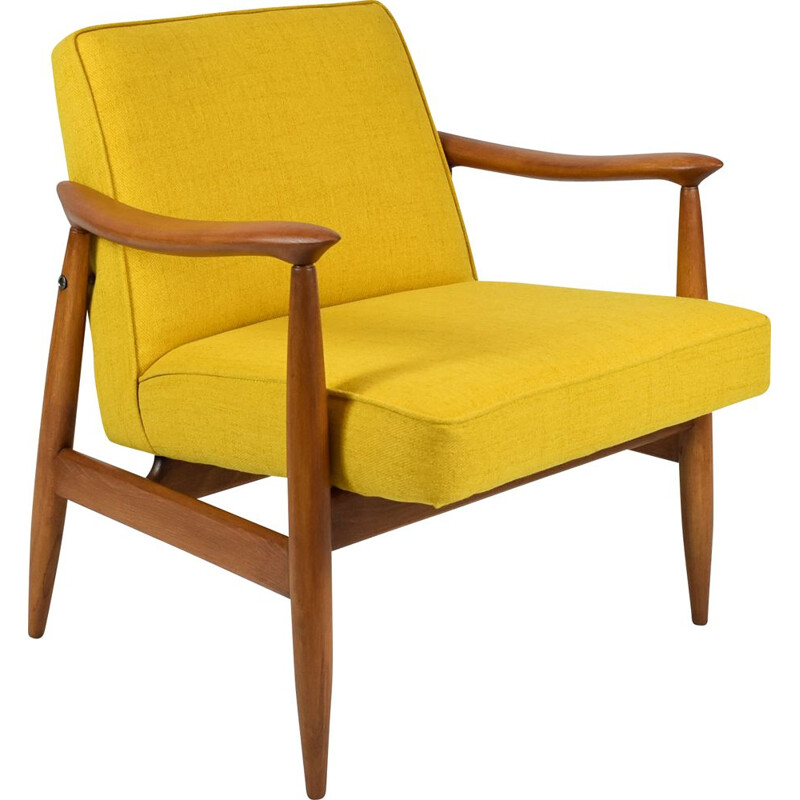 Vintage Warsovie armchair in yellow fabric and wood 1960 Warsaw