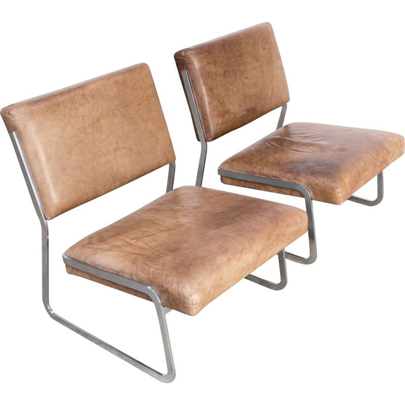 Pair of Paul Sumi steel framed leather lounge chairs for Lübke & Rolf