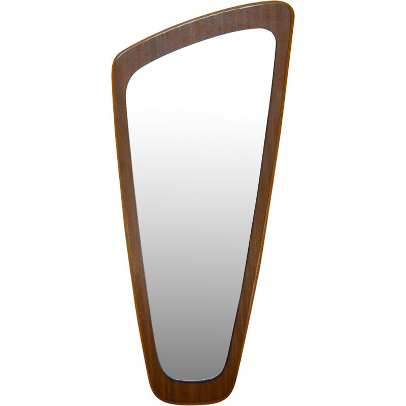 Asymmetrical vintage teak mirror