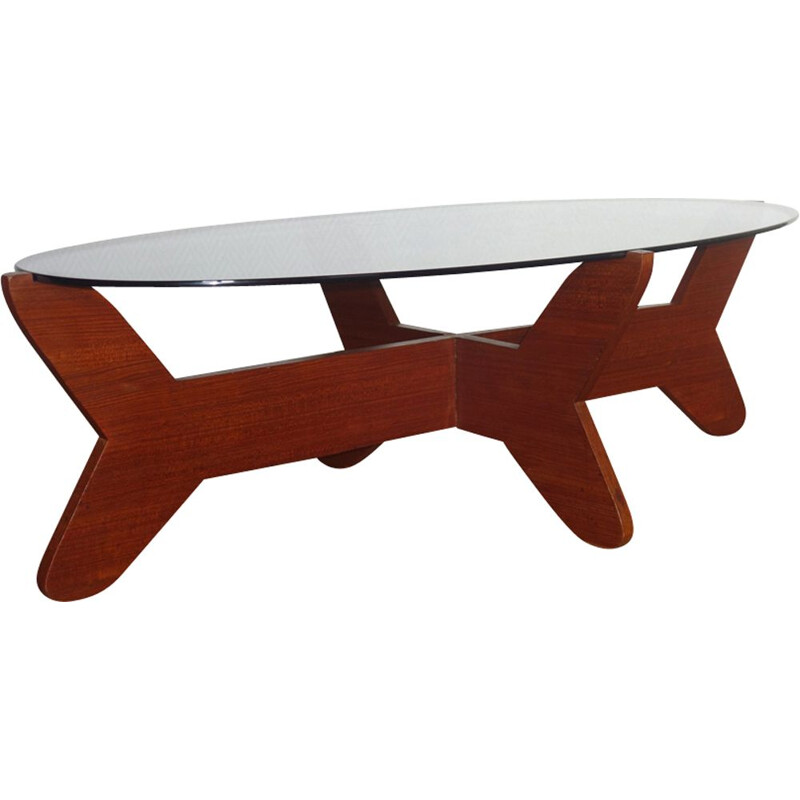 Vintage scandinavian coffee table in glass and teak 1960