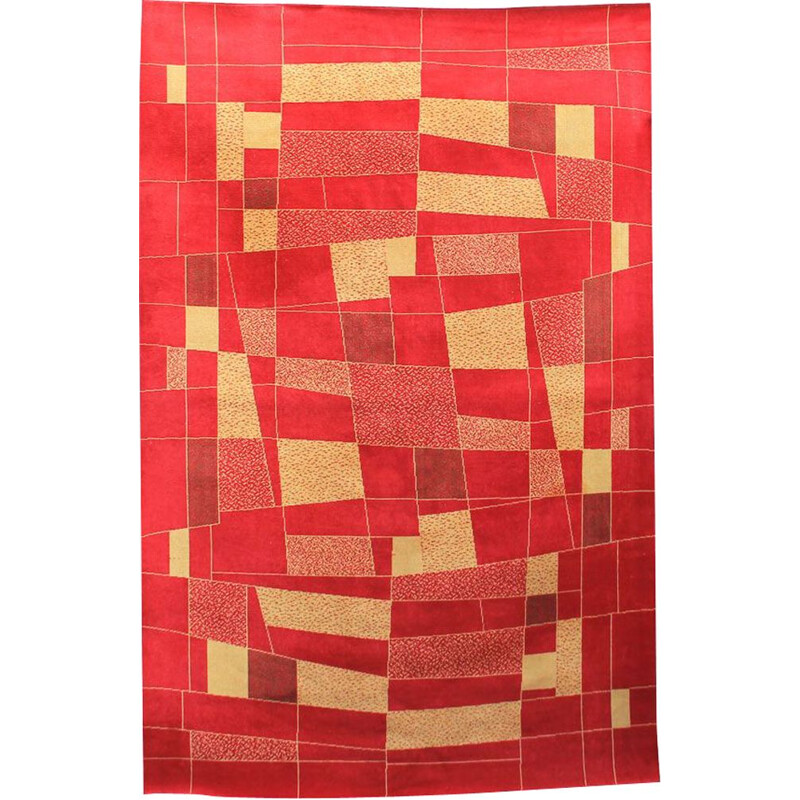 Vintage czech rug in red wool 1960