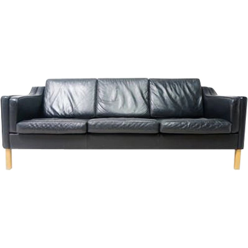 Vintage Scandinavian sofa in black leather