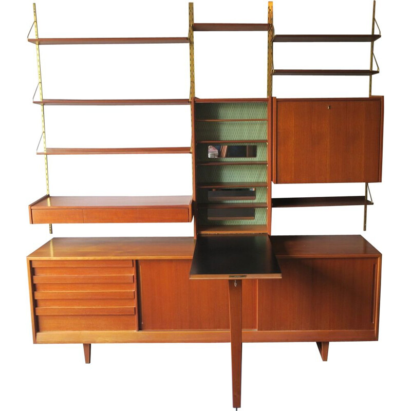 Vintage teak and brass modular wall unit