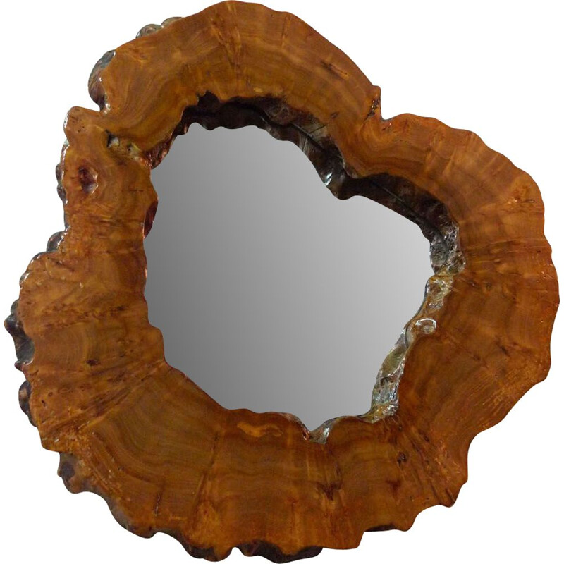 Vintage mirror in burl wood1970