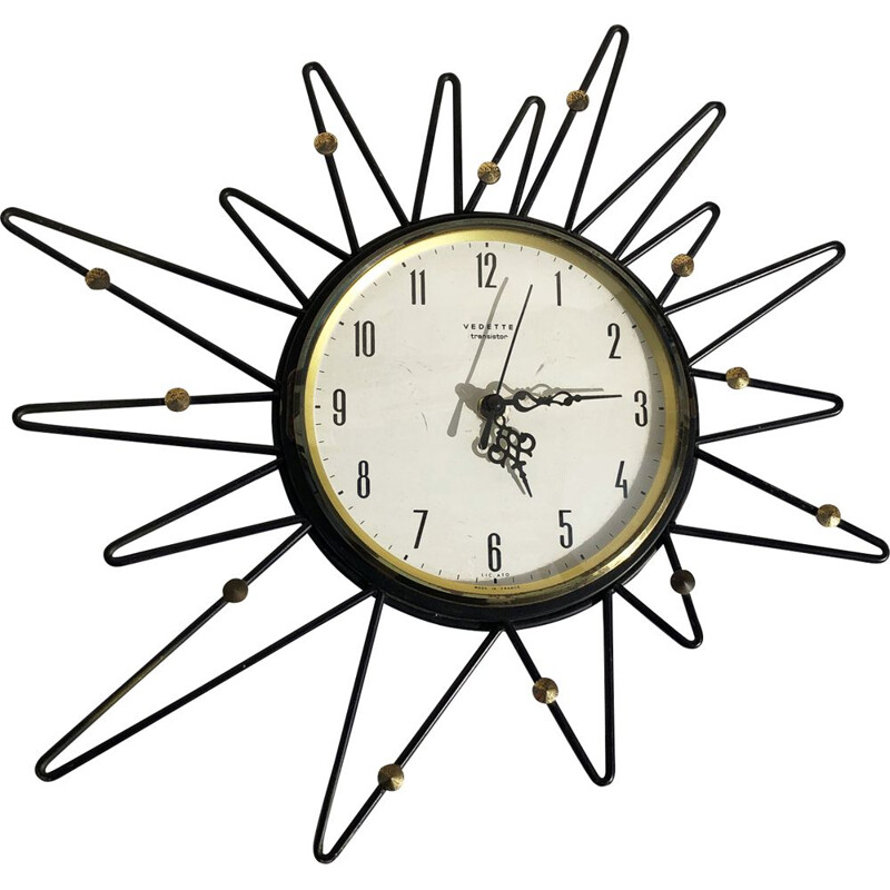 Sunburst wall clock France 1950