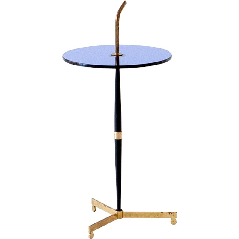 Side table in Blue Glass, Black Iron and Brass, Italy, 1950