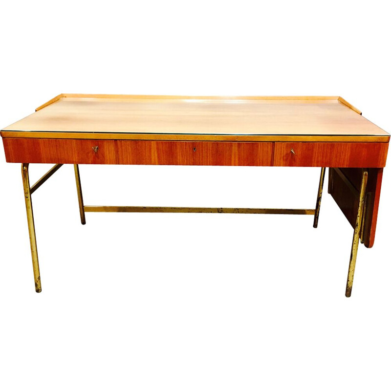 Vintage rosewood and brass desk, Scandinavian design 1950