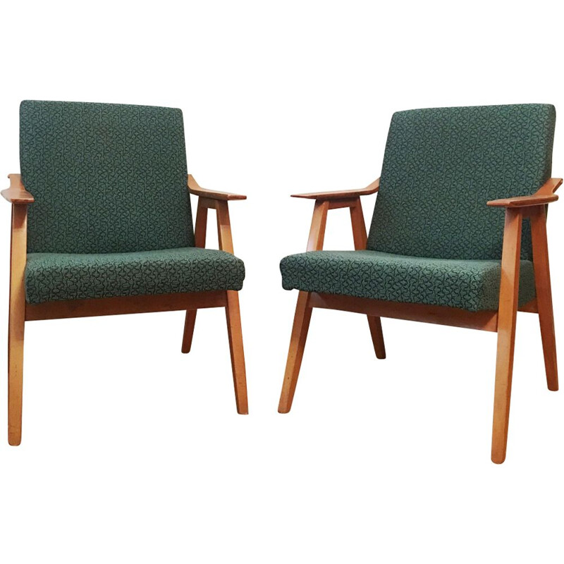 Set of 2 vintage green armchairs